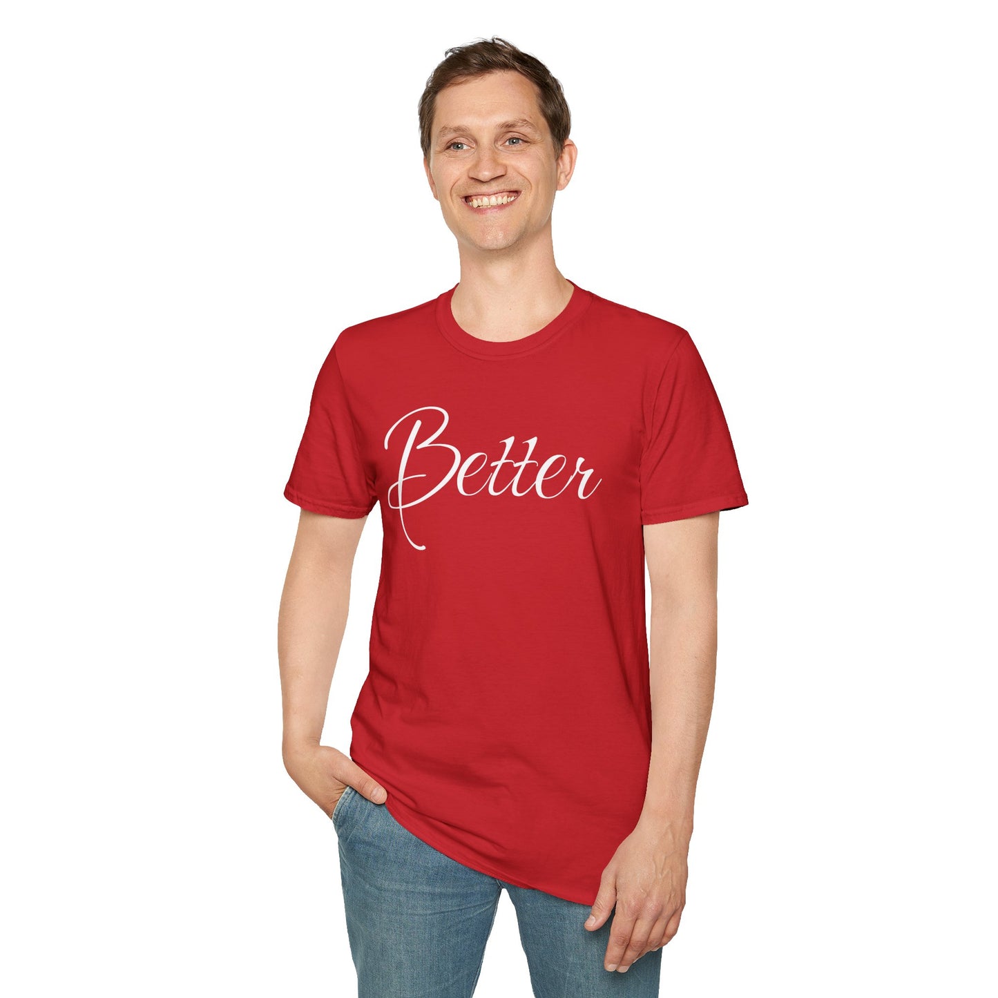 Farbenfrohes Valentinstag-T-Shirt für Paare mit großem Text „BETTER“