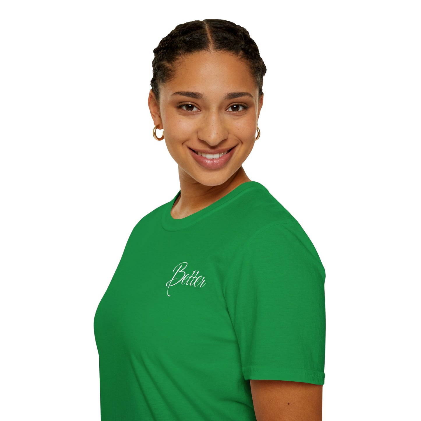 Buntes Valentinstag-T-Shirt für Paare mit KLEINEN Text „BETTER“