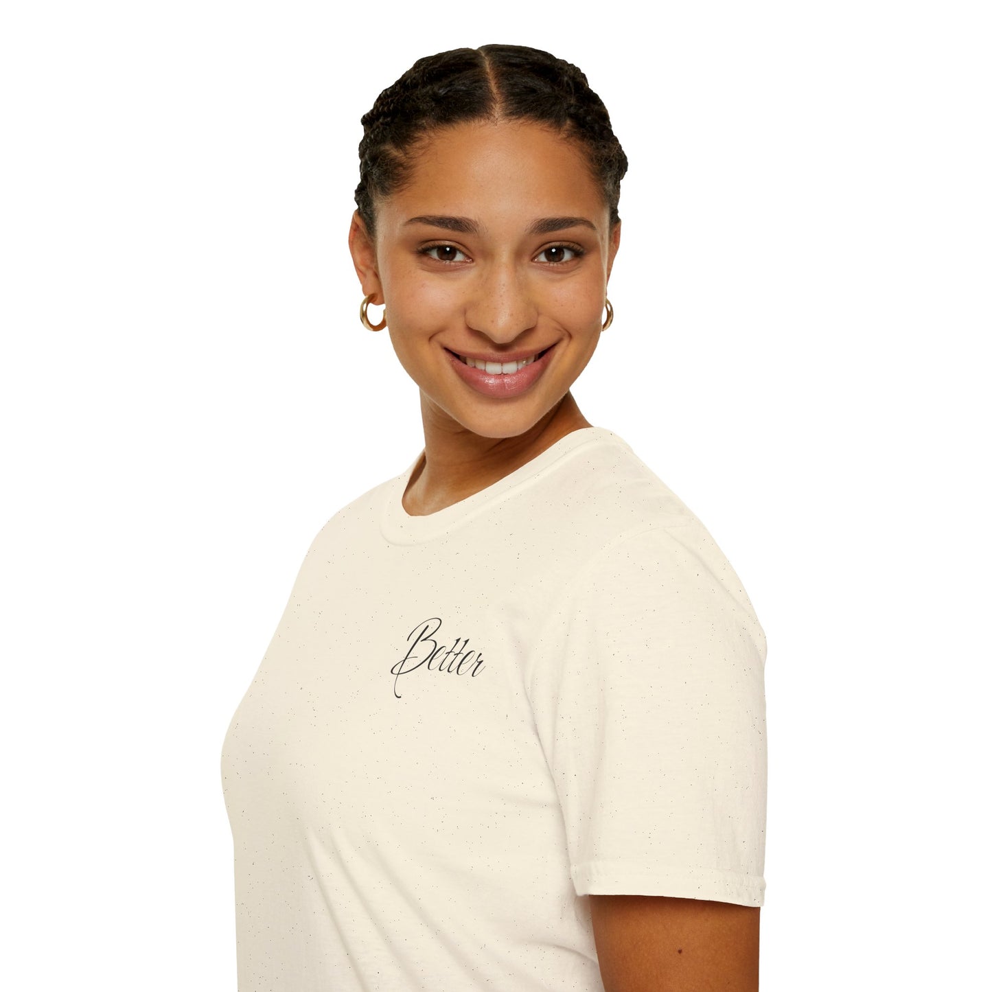 Buntes Valentinstag-T-Shirt für Paare mit KLEINEN Text „BETTER“