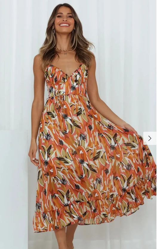 NGTG Vibrant Ruffled Spaghetti Summer Dress