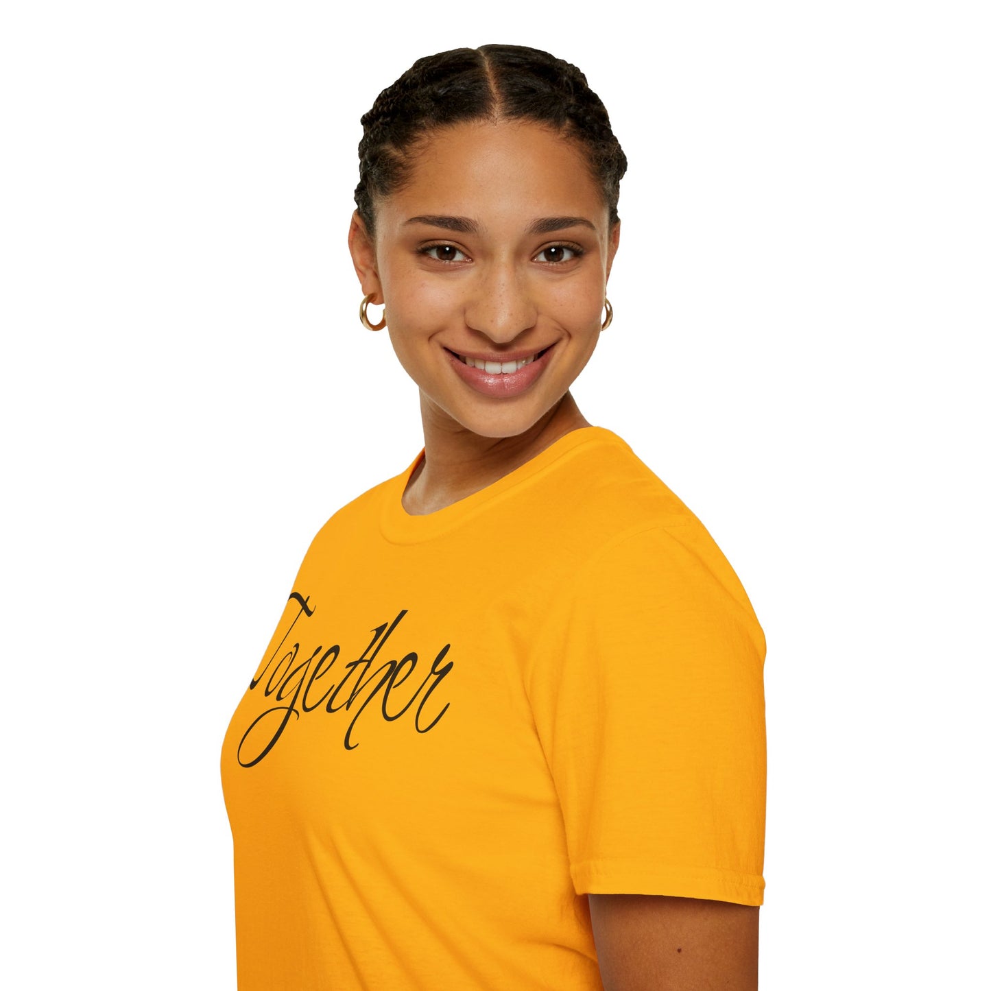 Farbenfrohes Valentinstag-T-Shirt für Paare mit großem Text „TOGETHER“