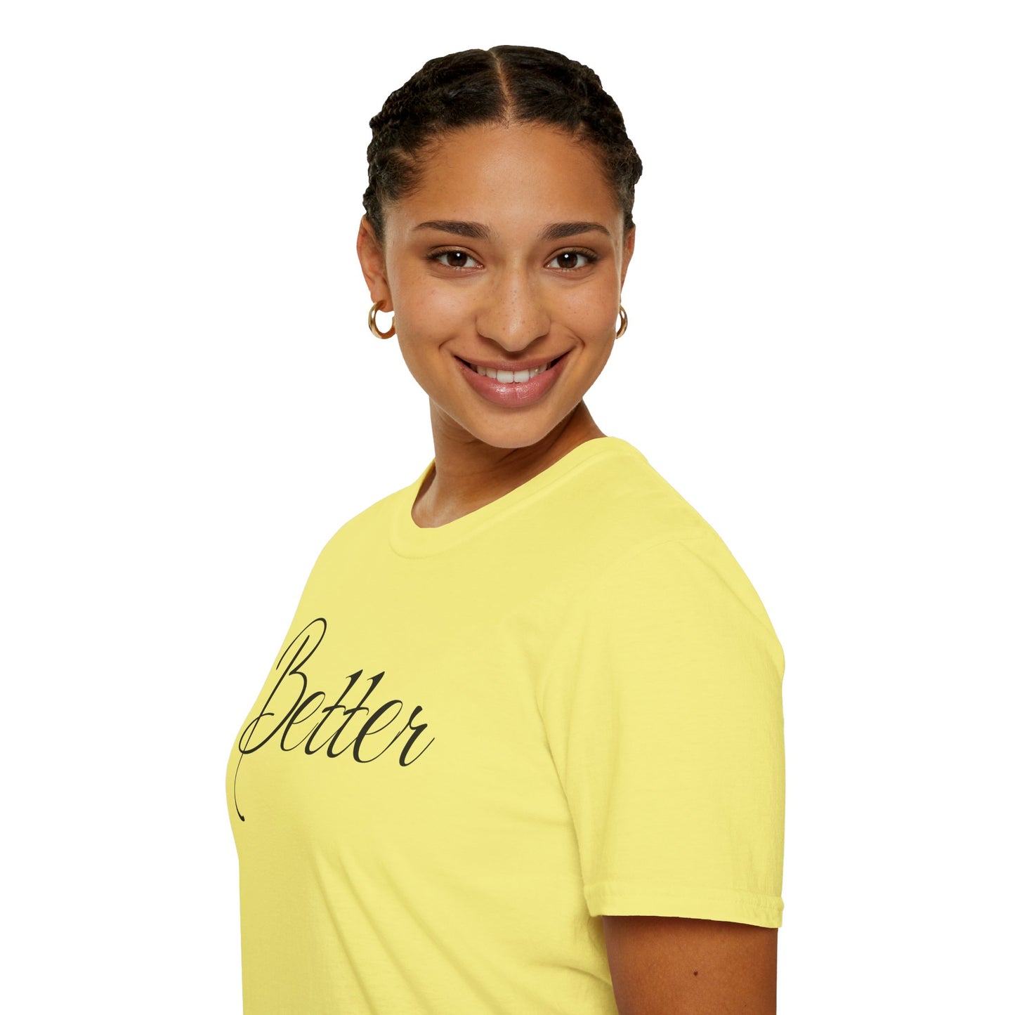 Farbenfrohes Valentinstag-T-Shirt für Paare mit großem Text „BETTER“