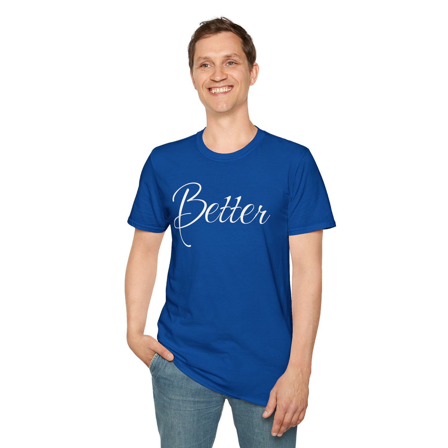 Farbenfrohes Valentinstag-T-Shirt für Paare mit großem Text „BETTER“