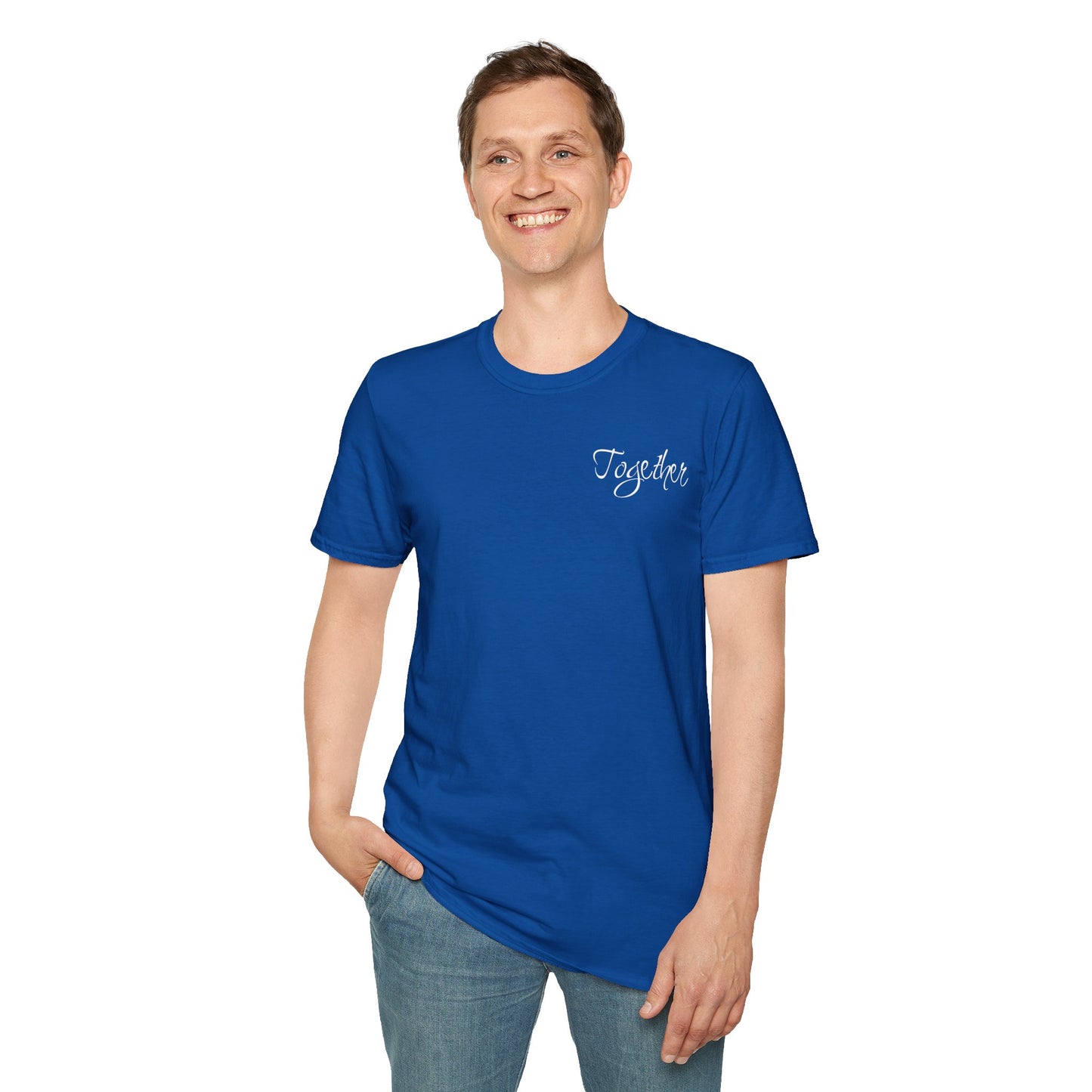 Farbenfrohes Valentinstag-T-Shirt für Paare mit KLEINEN Text „TOGETHER“