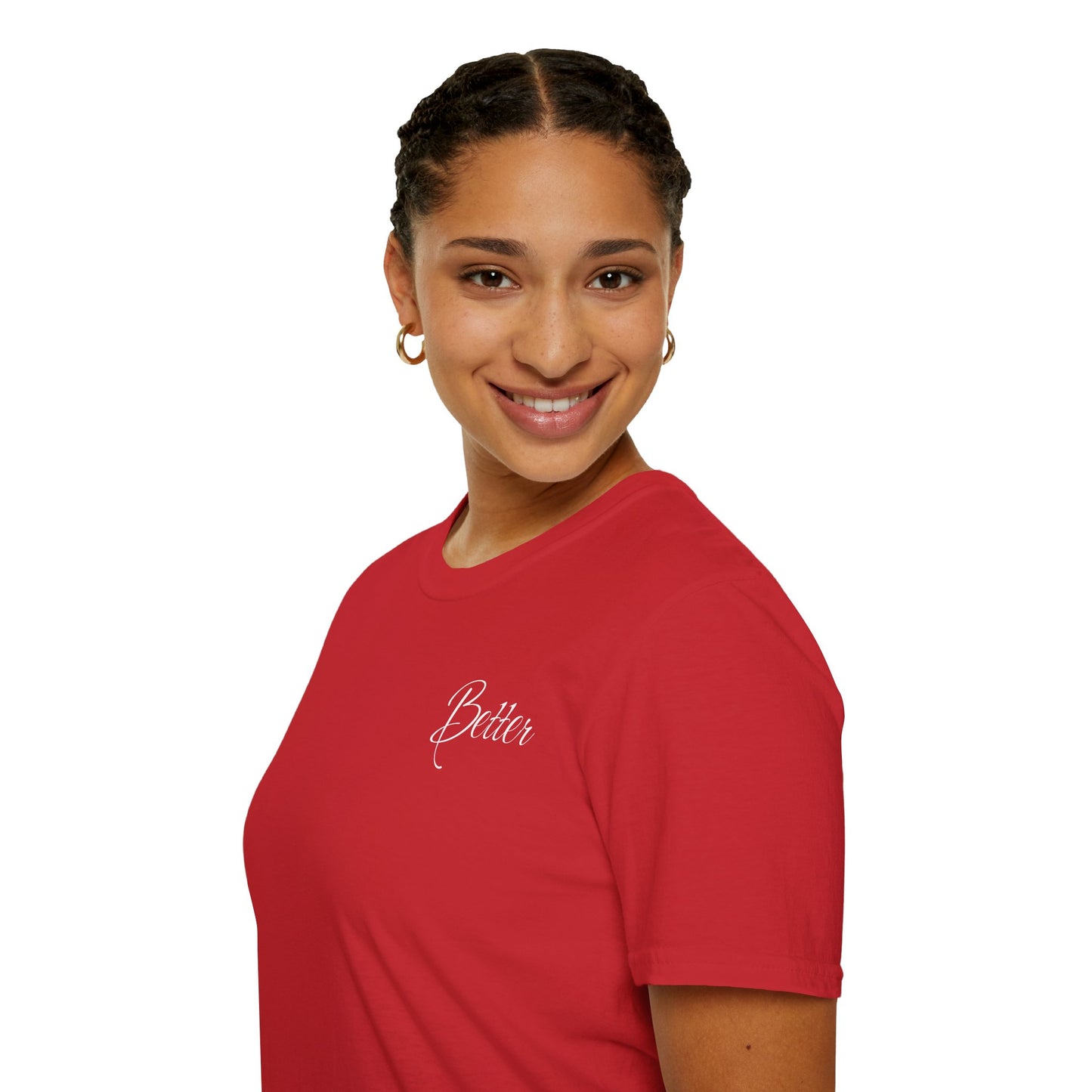 Buntes Valentinstag-T-Shirt für Paare mit KLEINEN Text „BETTER“