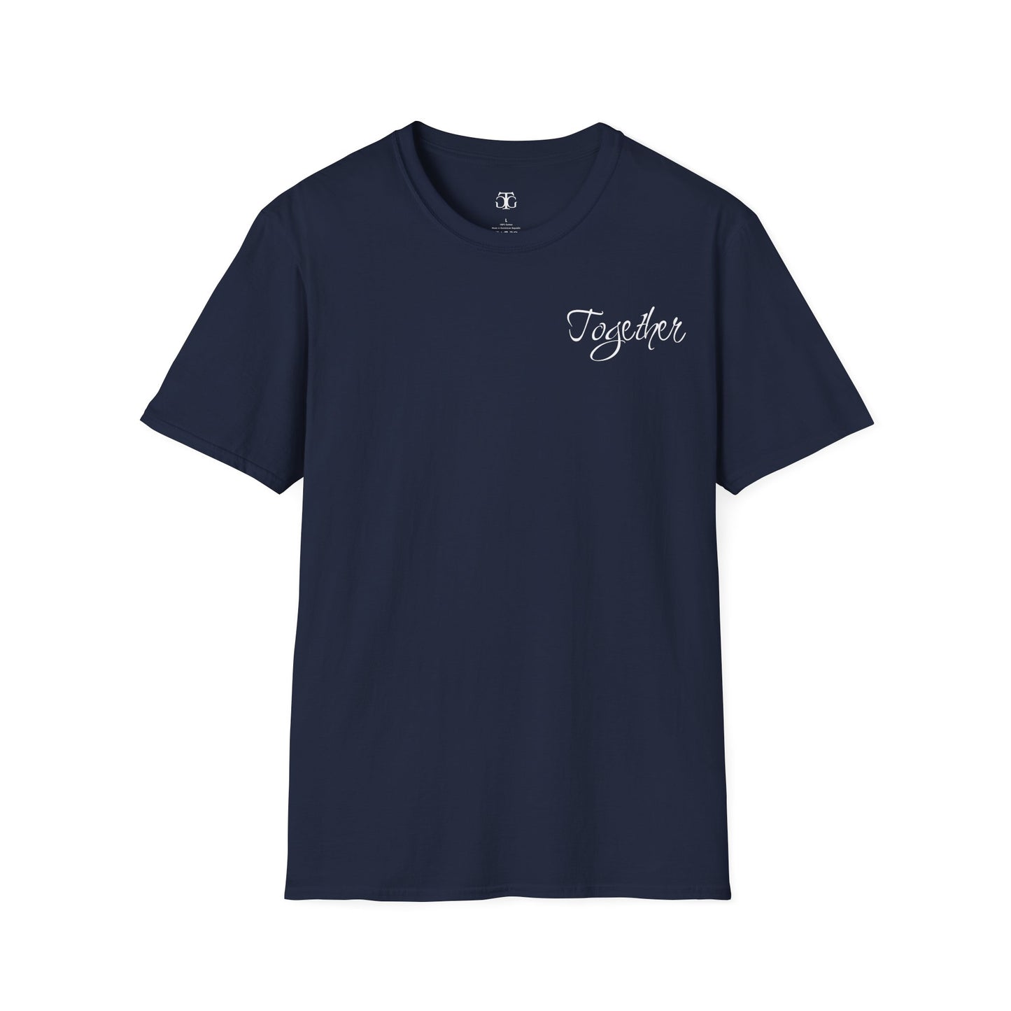 Farbenfrohes Valentinstag-T-Shirt für Paare mit KLEINEN Text „TOGETHER“