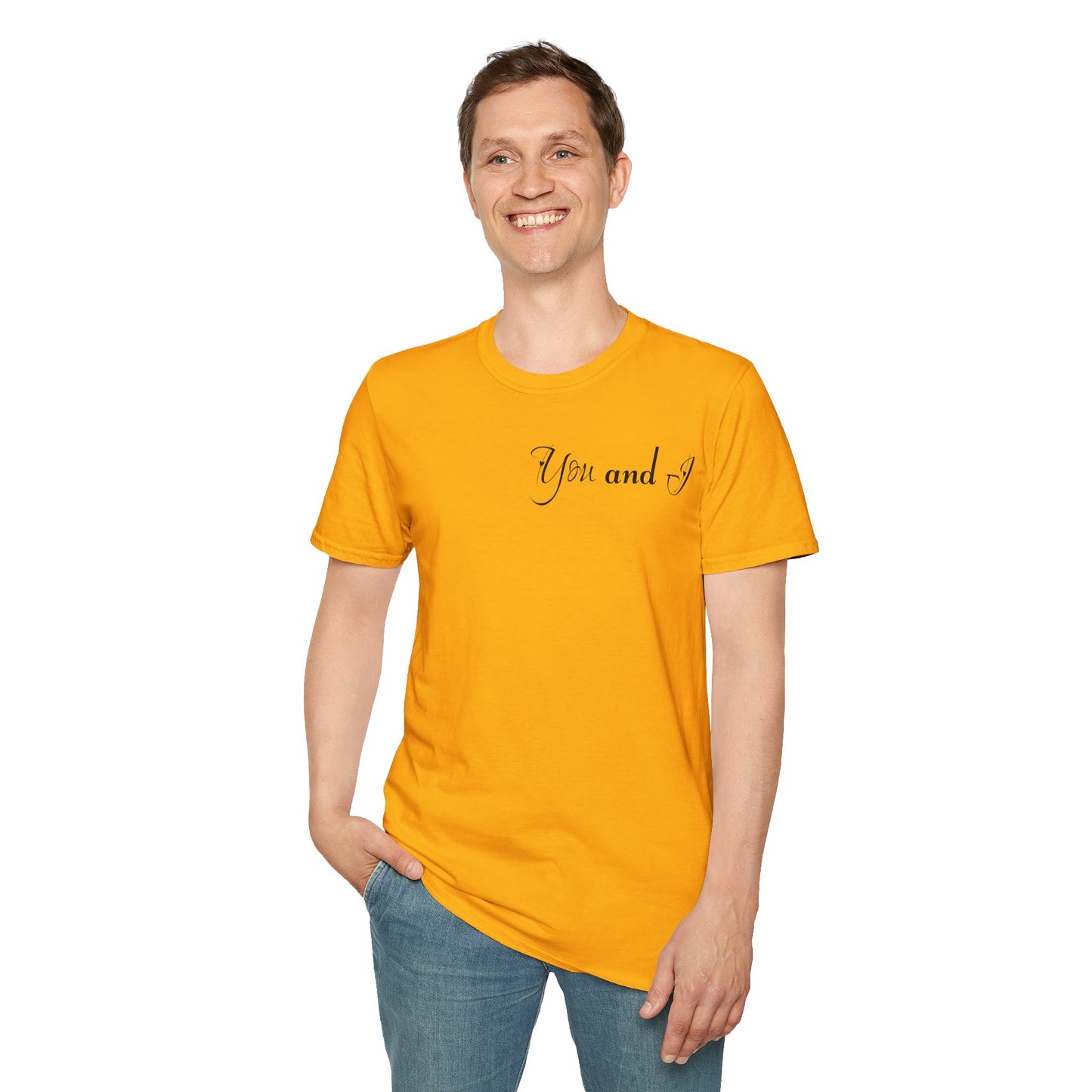 Farbenfrohes Valentinstag-T-Shirt für Paare mit KLEINEN Text „DU UND ICH“