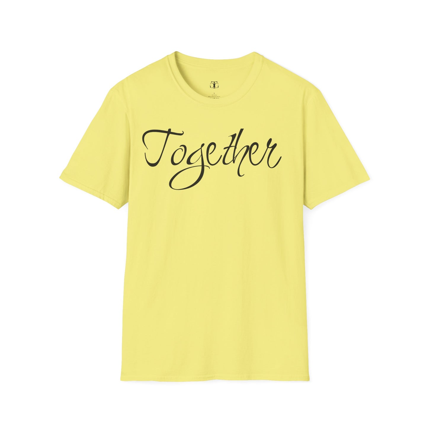 Farbenfrohes Valentinstag-T-Shirt für Paare mit großem Text „TOGETHER“