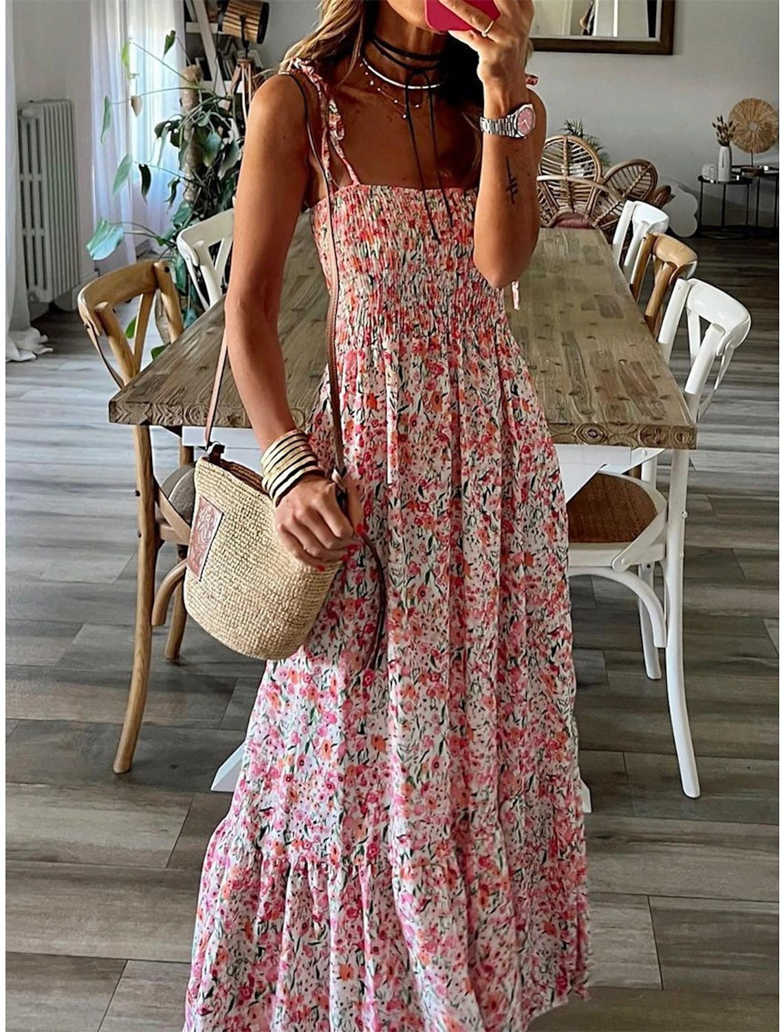 NGTG Ultimate Pink Floral Spring and Summer Maxi Dress