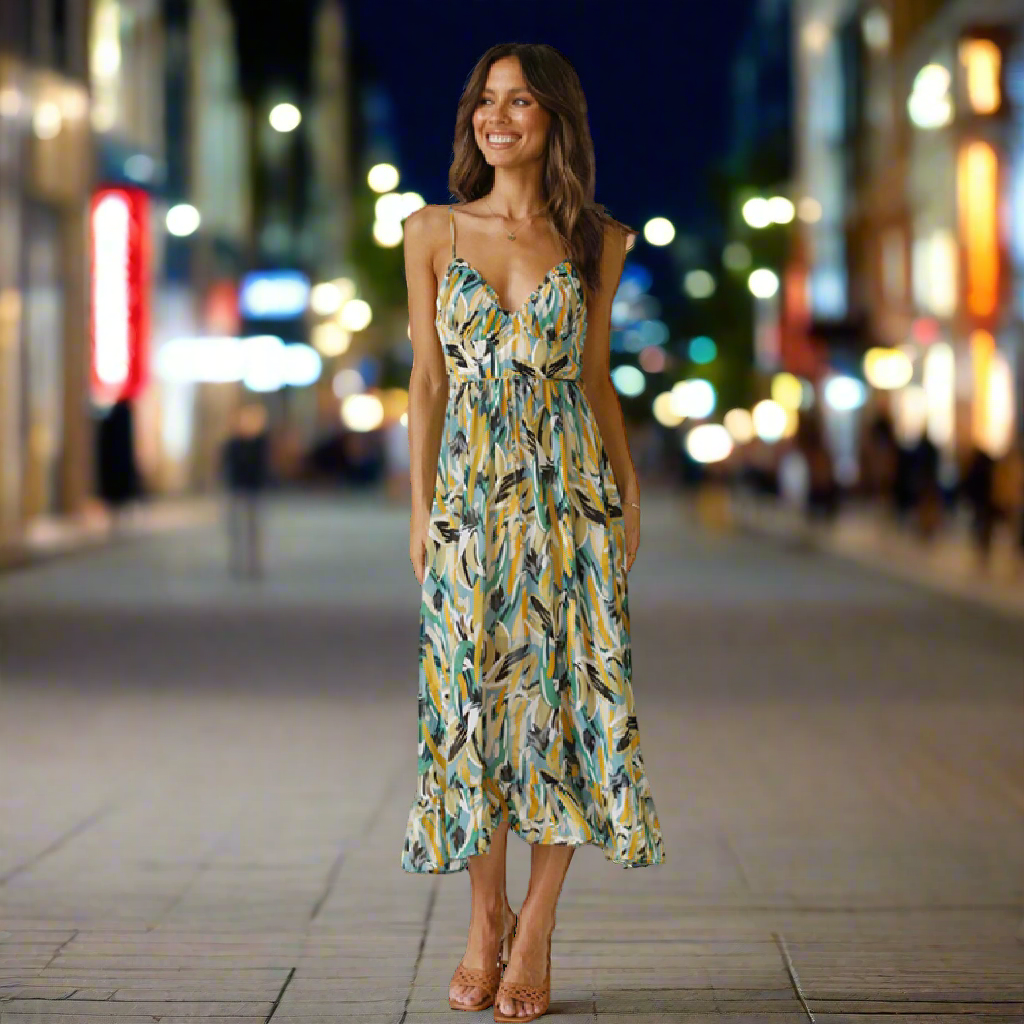 NGTG Vibrant Ruffled Spaghetti Summer Dress