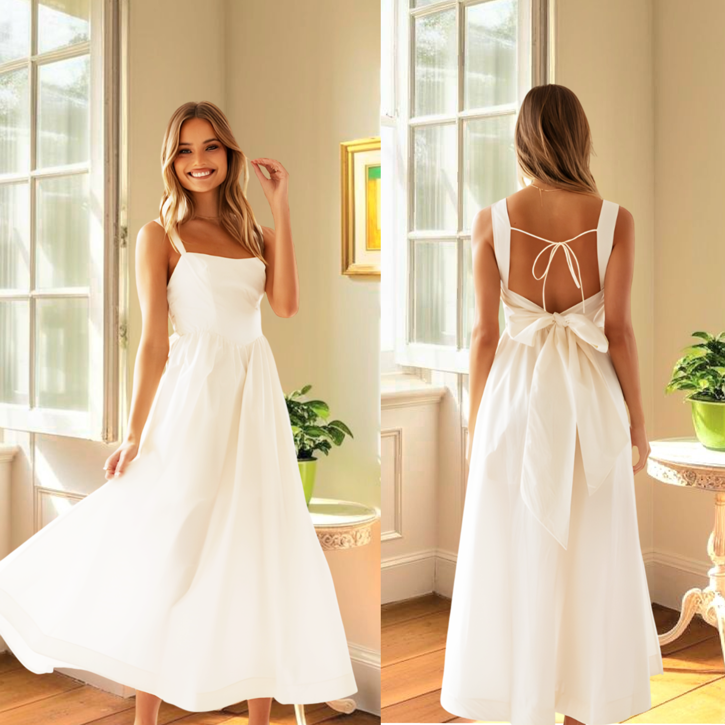 NGTG Lovely White Lace-up Ribbon Sling Maxi Long Dress