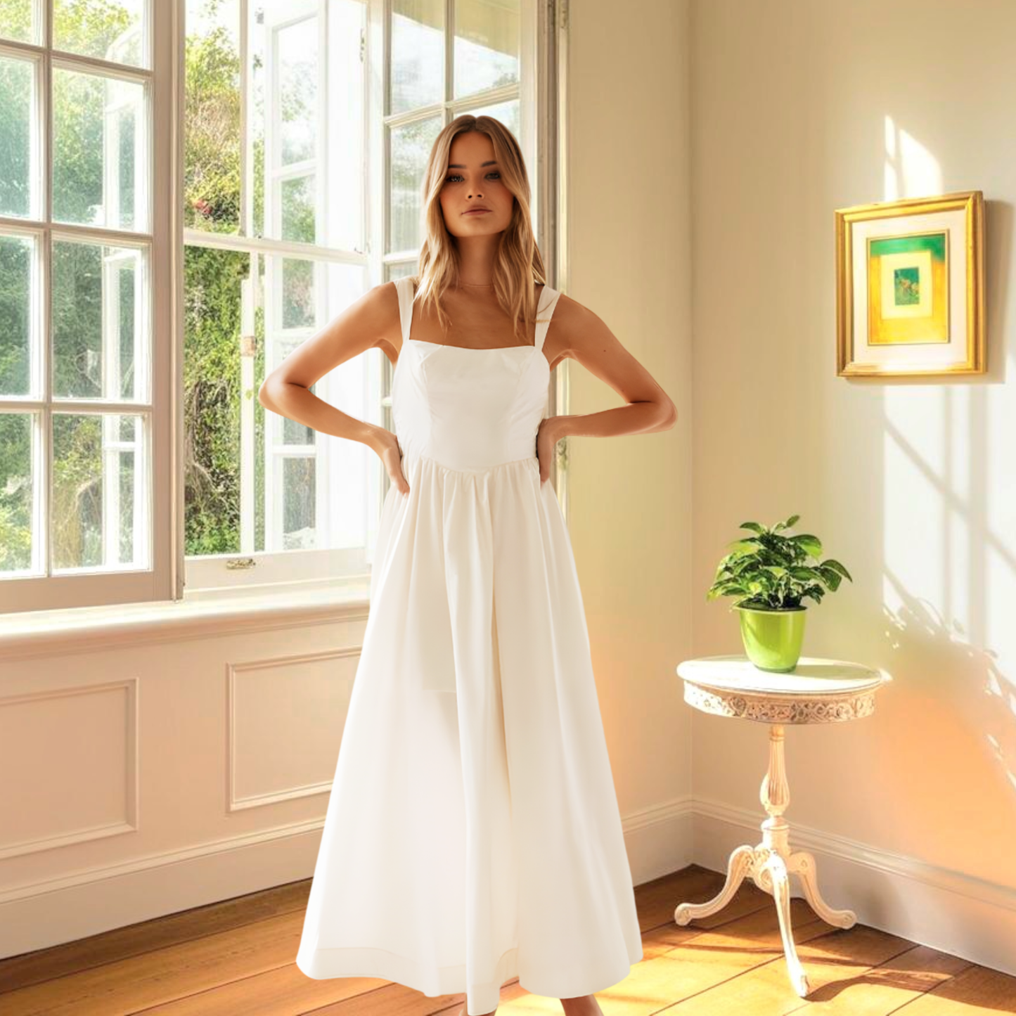 NGTG Lovely White Lace-up Ribbon Sling Maxi Long Dress