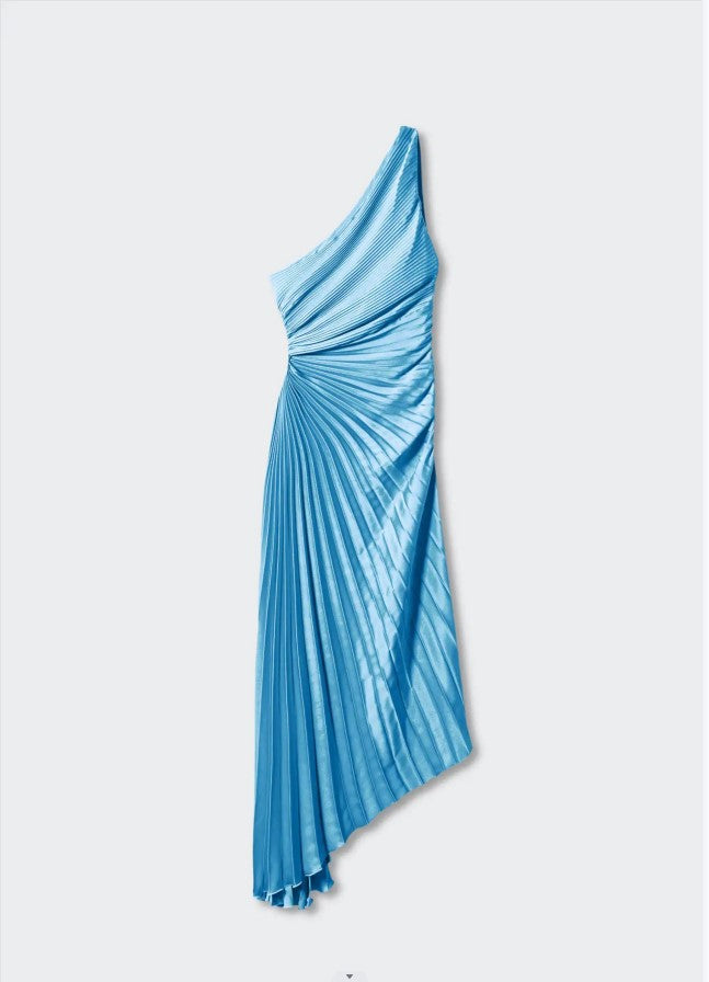 NGTG Asymmetrical Solid Color Pleated Party Dress