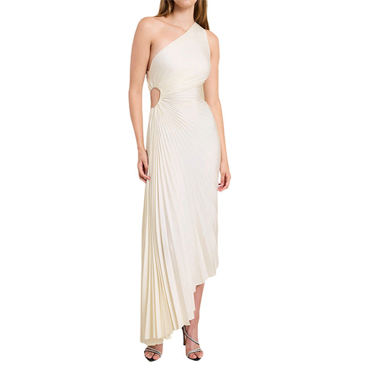 NGTG Asymmetrical Solid Color Pleated Party Dress