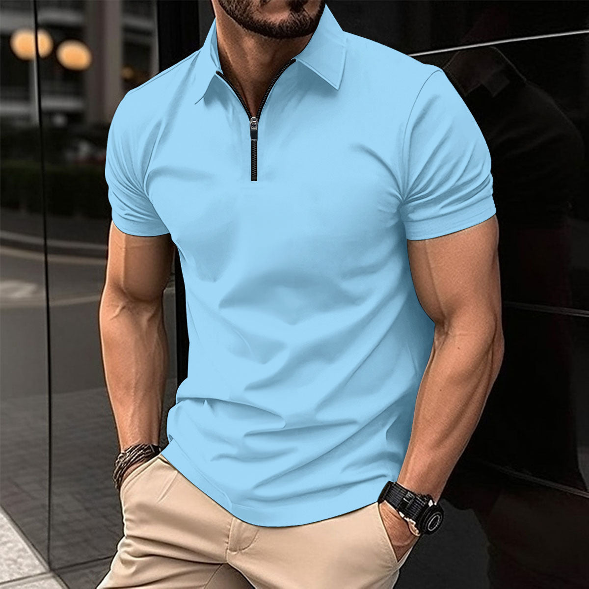 NGTG MACHOPRO Men's Casual Zip-Up Polo Shirt