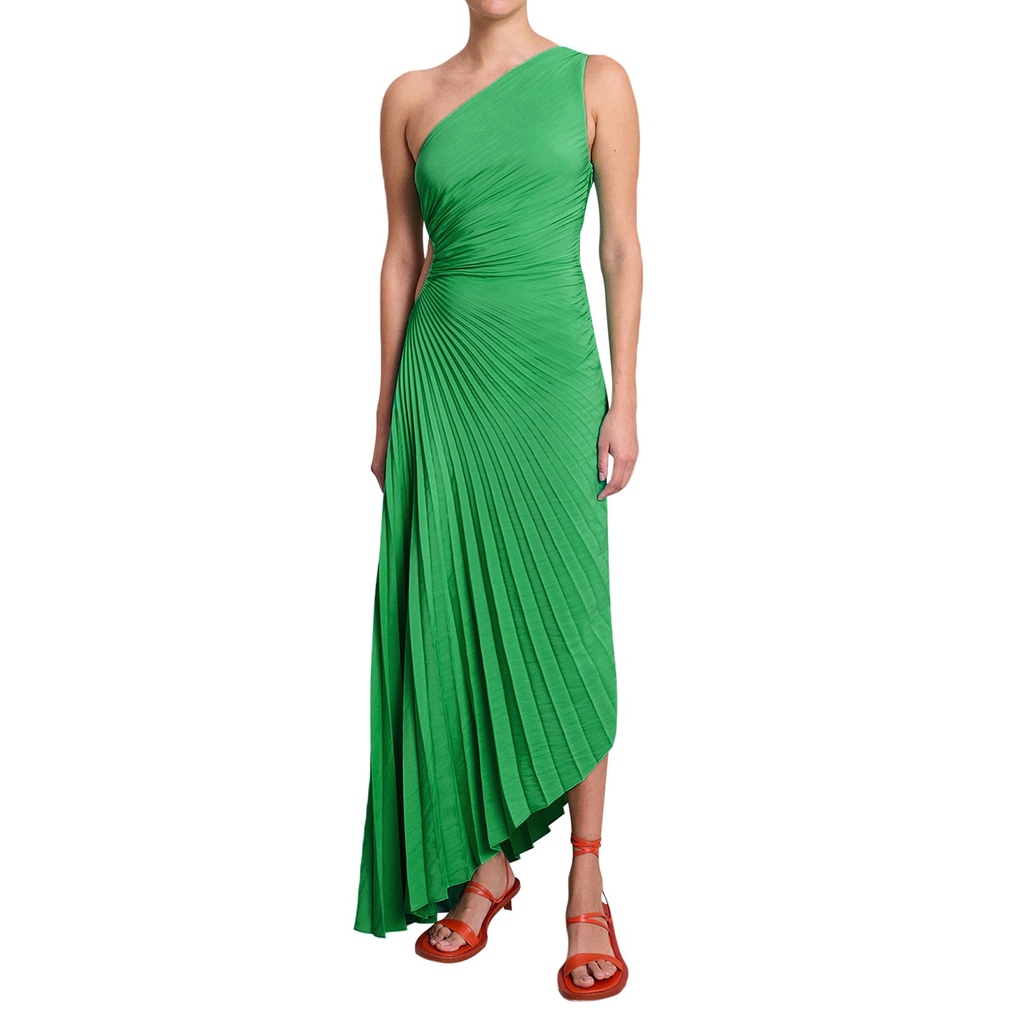 NGTG Asymmetrical Solid Color Pleated Party Dress