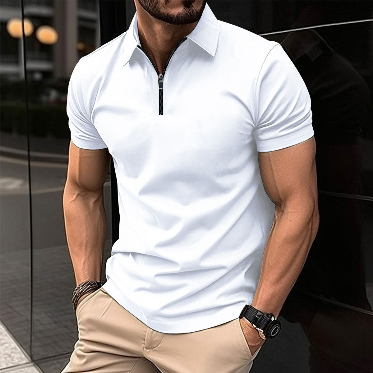 NGTG MACHOPRO Men's Casual Zip-Up Polo Shirt