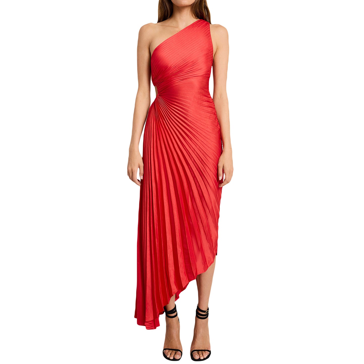 NGTG Asymmetrical Solid Color Pleated Party Dress