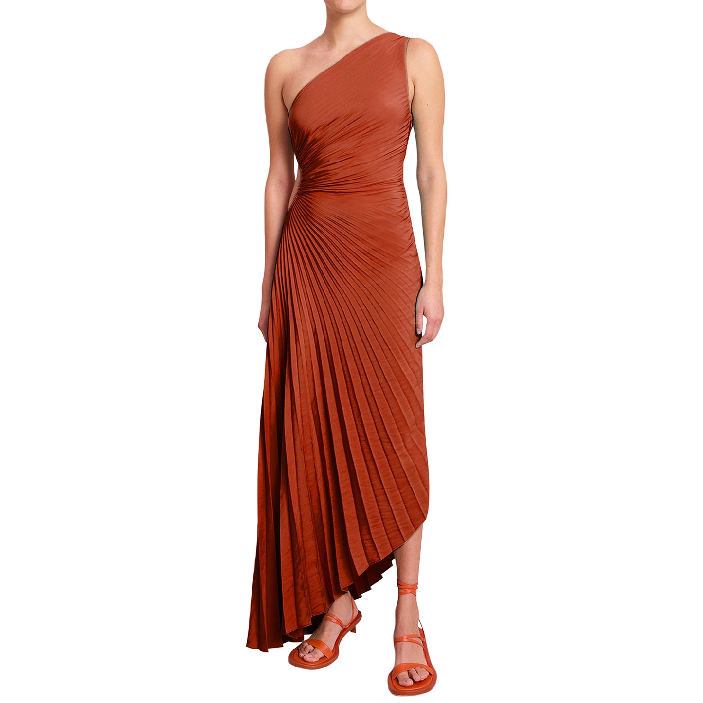 NGTG Asymmetrical Solid Color Pleated Party Dress