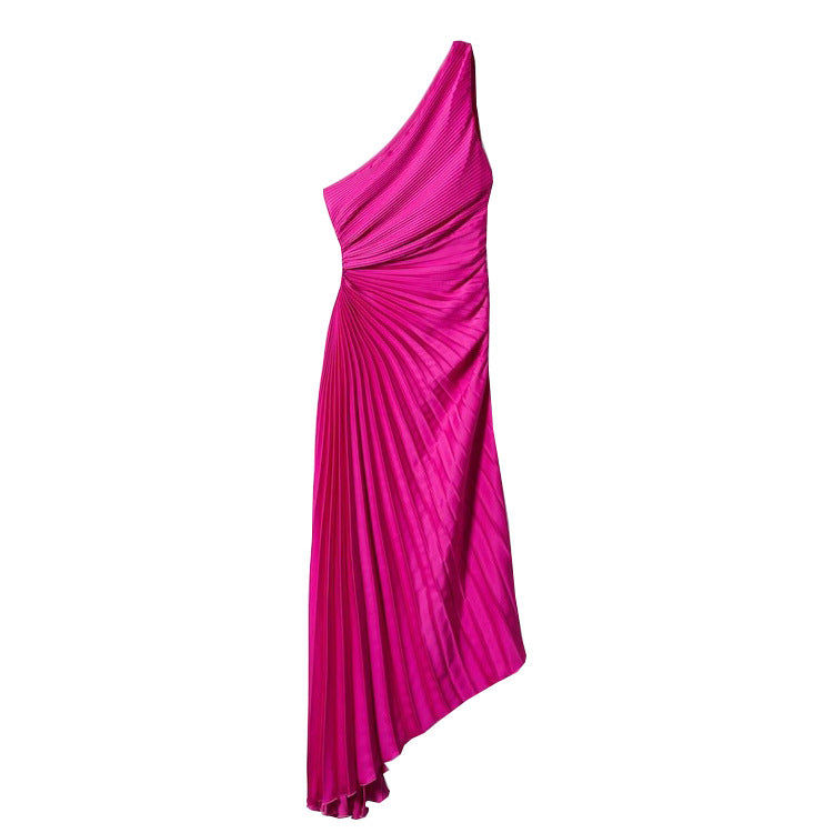 NGTG Asymmetrical Solid Color Pleated Party Dress