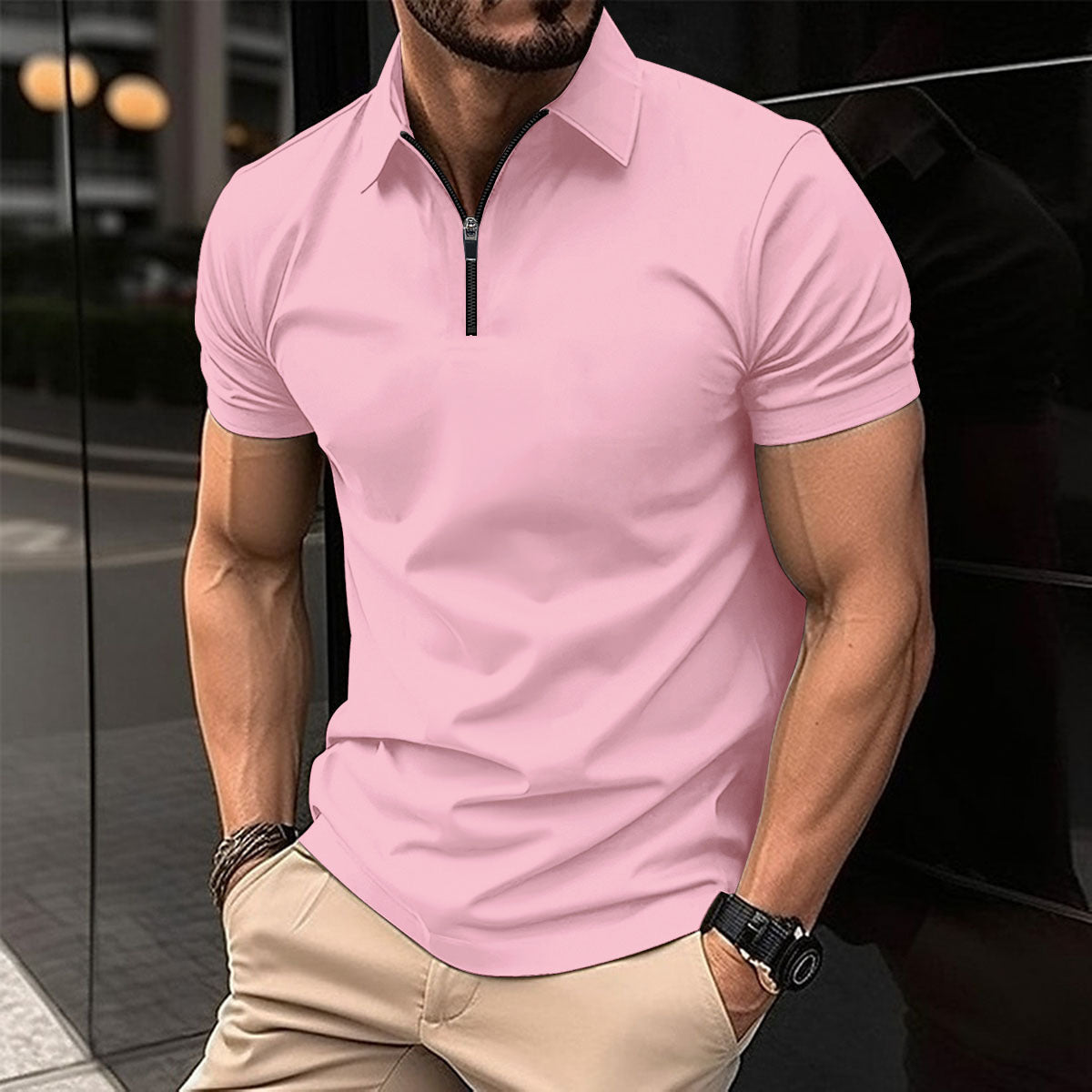 NGTG MACHOPRO Men's Casual Zip-Up Polo Shirt