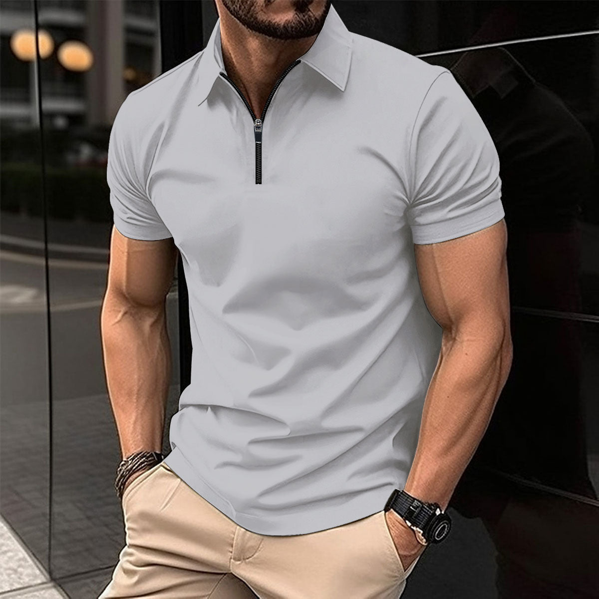 NGTG MACHOPRO Men's Casual Zip-Up Polo Shirt
