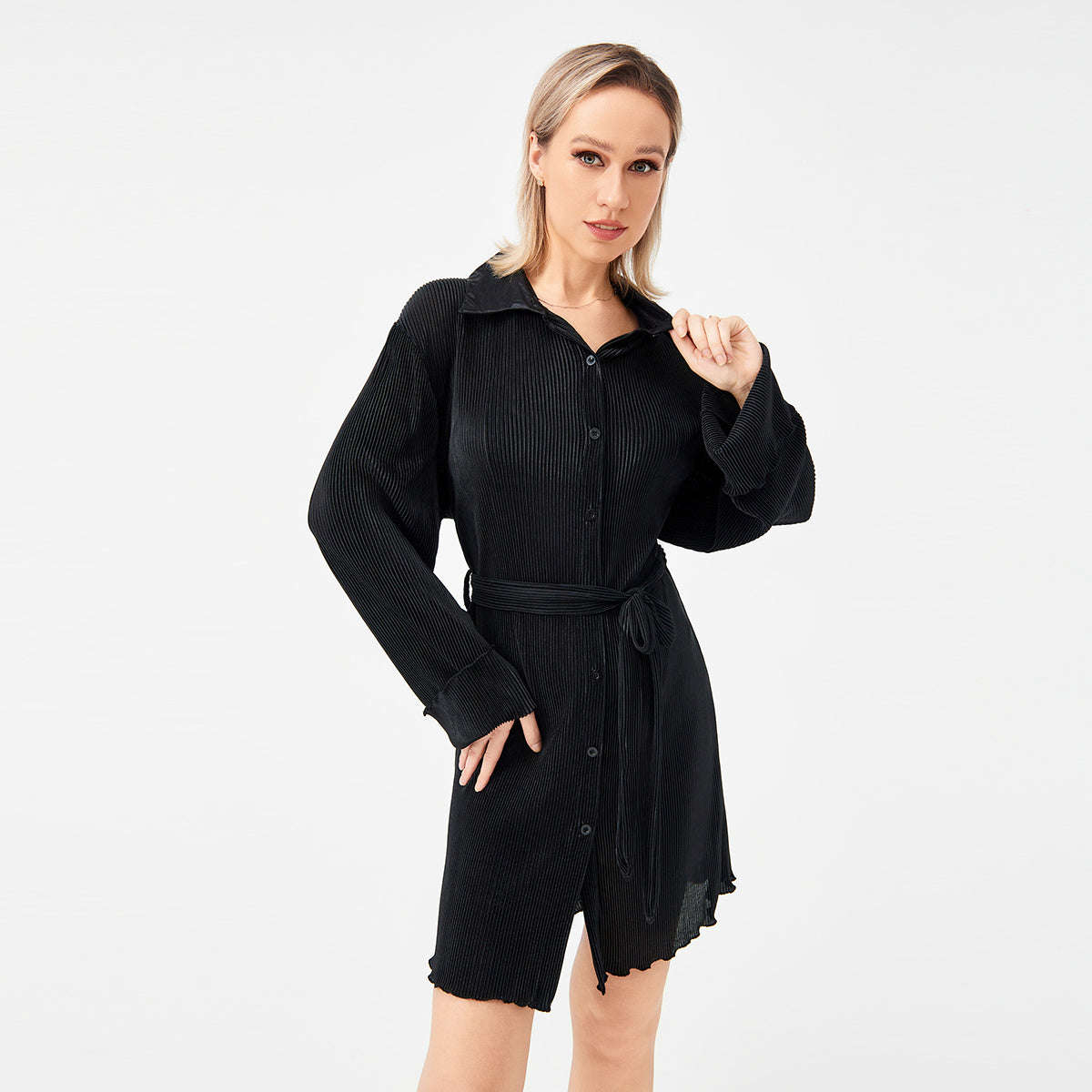 NGTG Casual Collared Long Sleeve Summer Dress