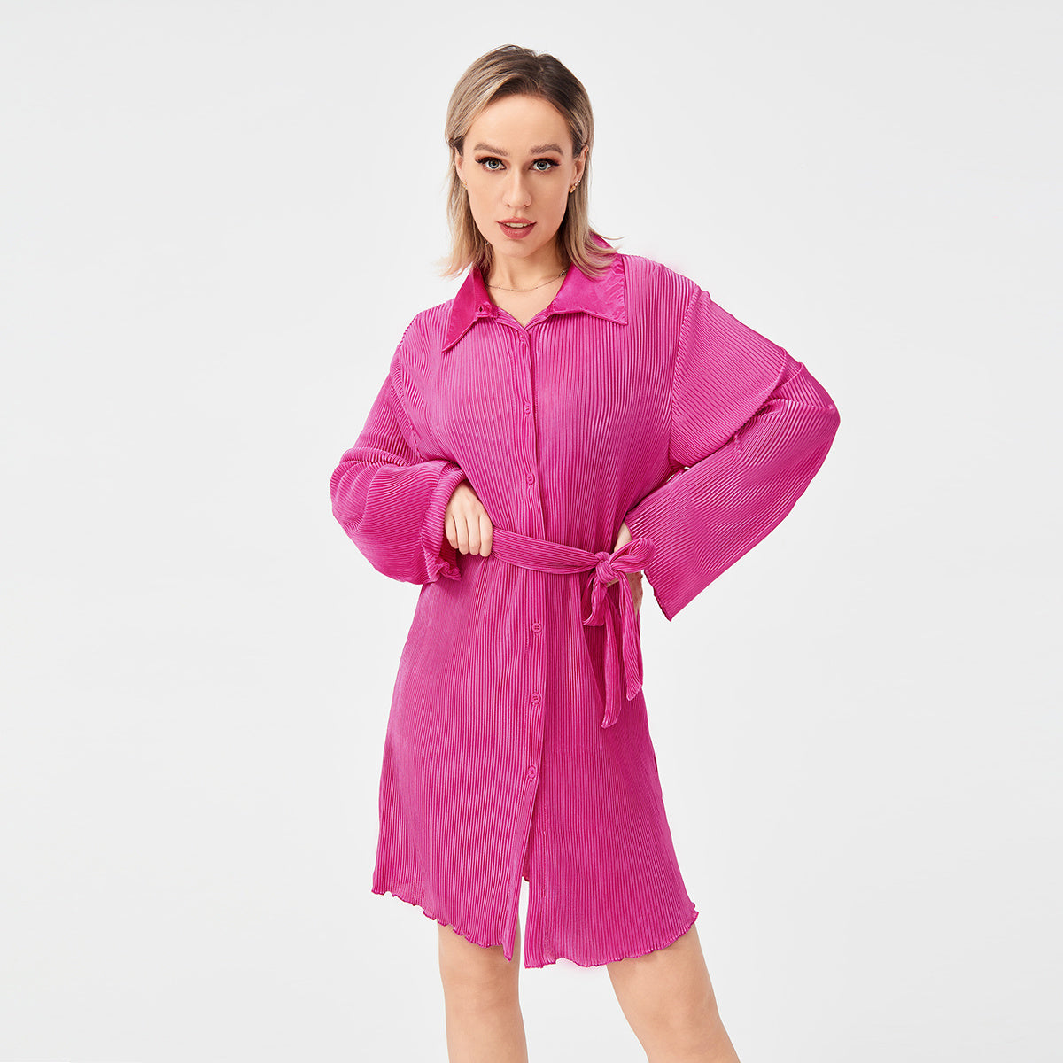 NGTG Casual Collared Long Sleeve Summer Dress