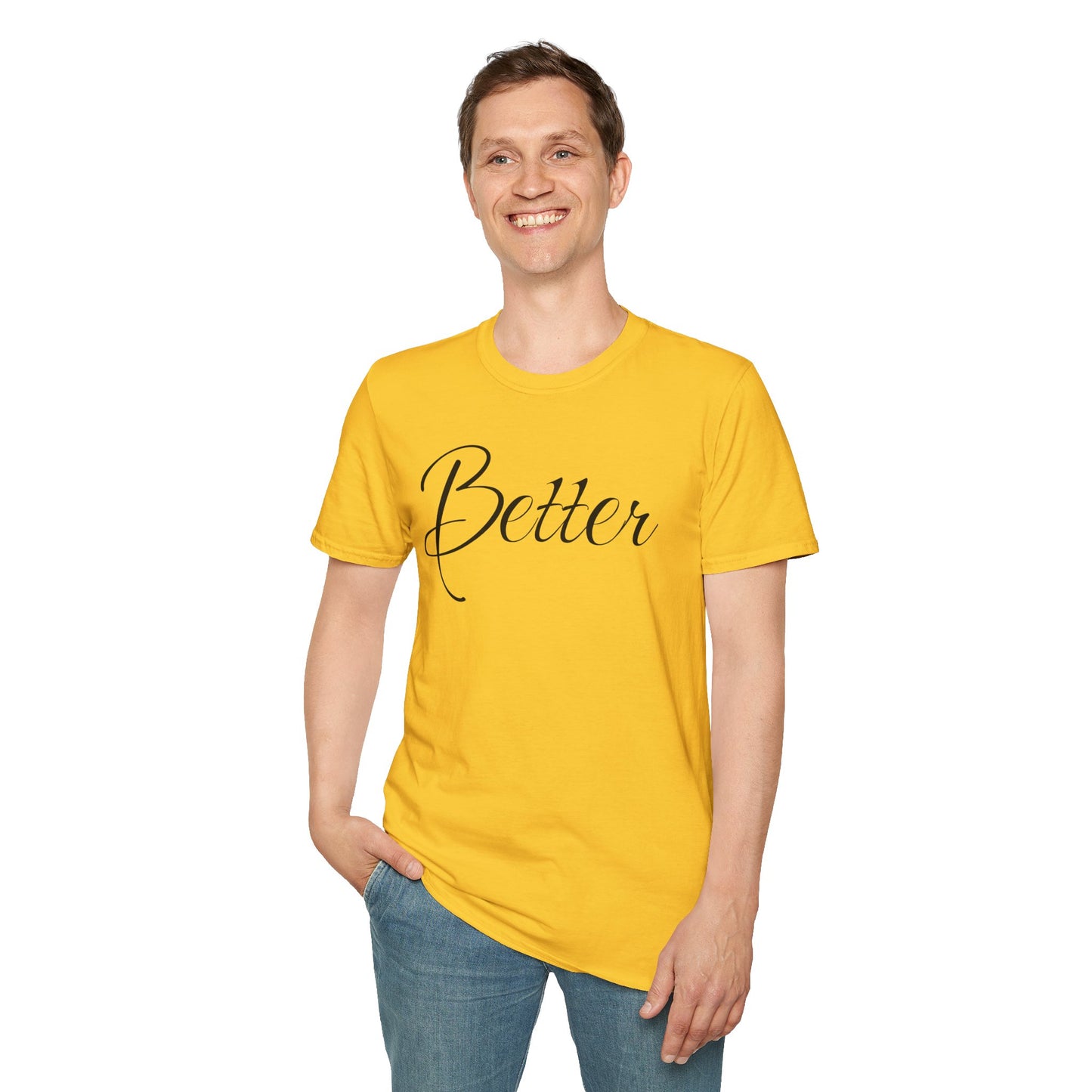 Farbenfrohes Valentinstag-T-Shirt für Paare mit großem Text „BETTER“