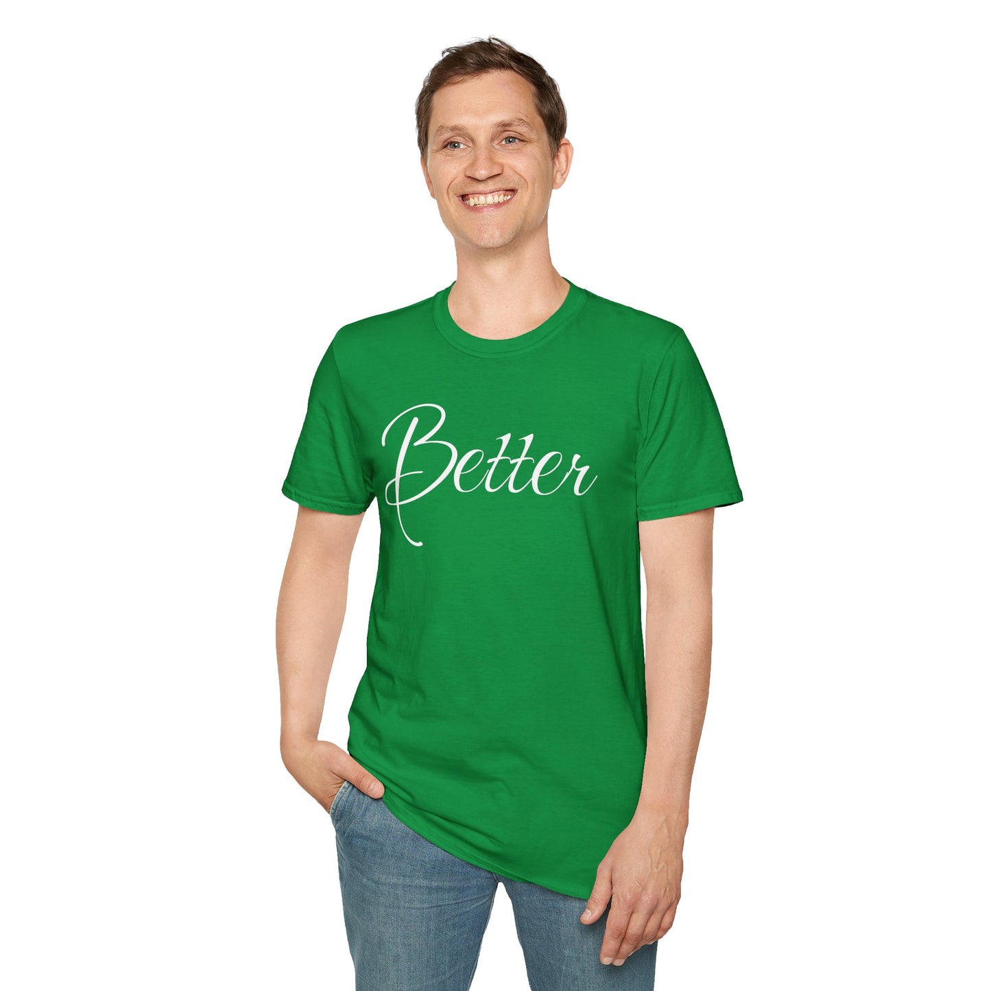 Farbenfrohes Valentinstag-T-Shirt für Paare mit großem Text „BETTER“