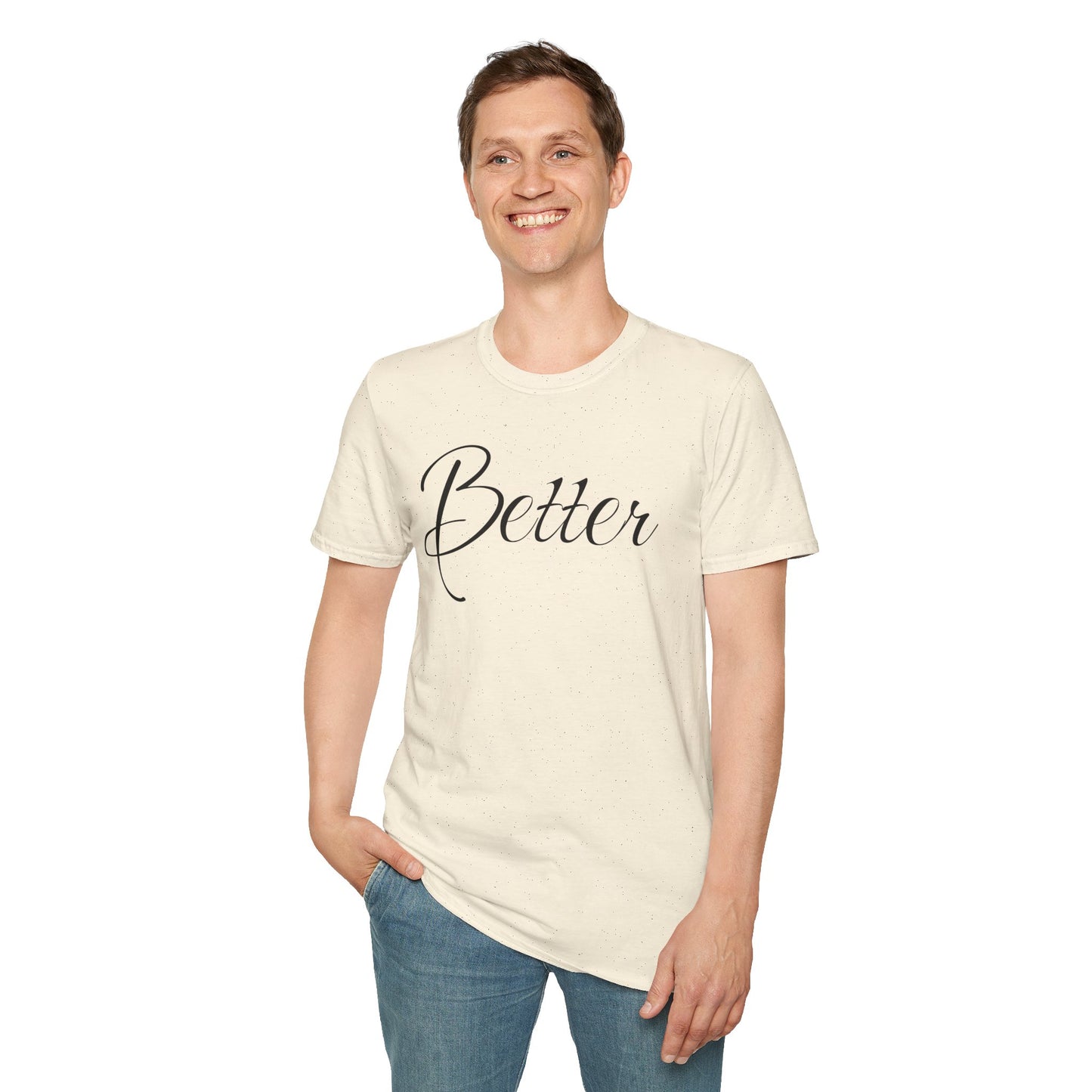 Farbenfrohes Valentinstag-T-Shirt für Paare mit großem Text „BETTER“