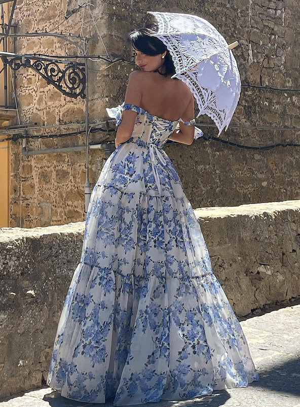 NGTG Showstopper Summer Floral Lace-Up Maxi Dress