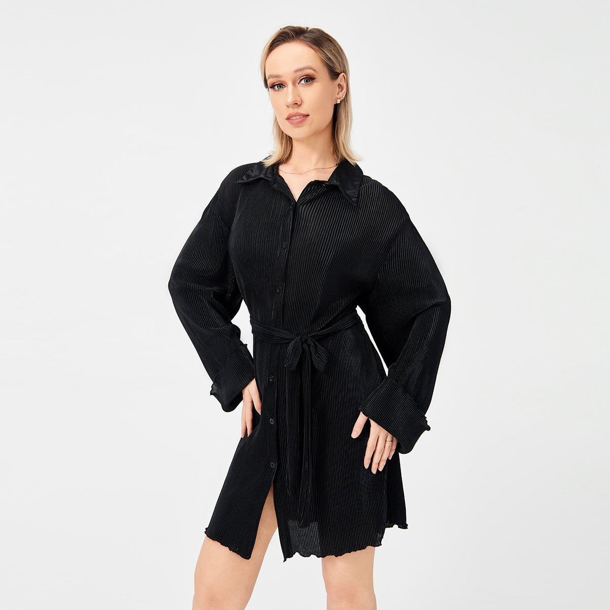 NGTG Casual Collared Long Sleeve Summer Dress
