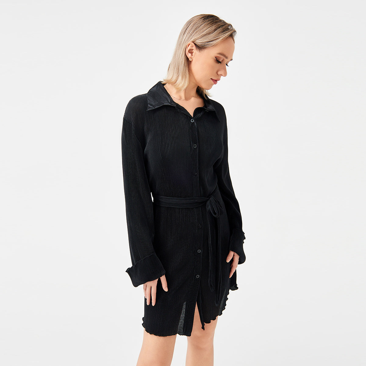 NGTG Casual Collared Long Sleeve Summer Dress