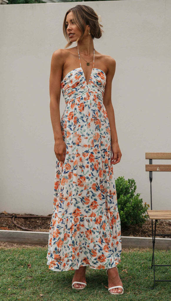 NGTG Classy Meghan Chiffon Patchwork V-Neck Summer Maxi Dress