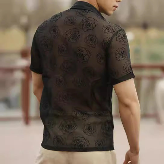 NGTG MACHOPRO Men’s Sexy Floral Mesh Button Shirt – Lightweight & Breathable