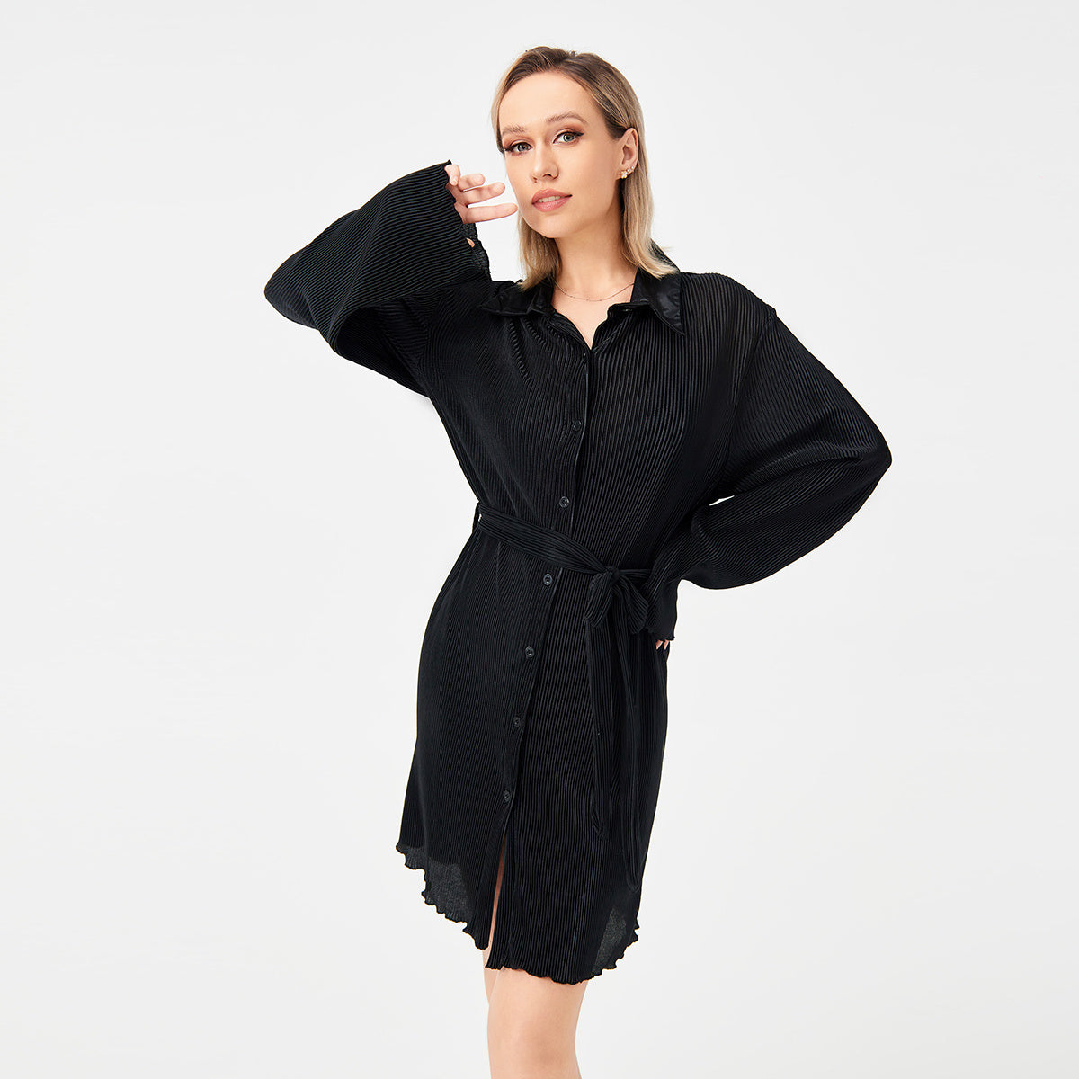 NGTG Casual Collared Long Sleeve Summer Dress