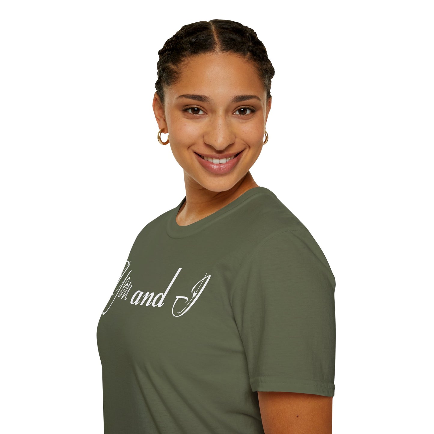 Farbenfrohes Valentinstag-T-Shirt für Paare mit einem GROSSEN Text „DU UND ICH“