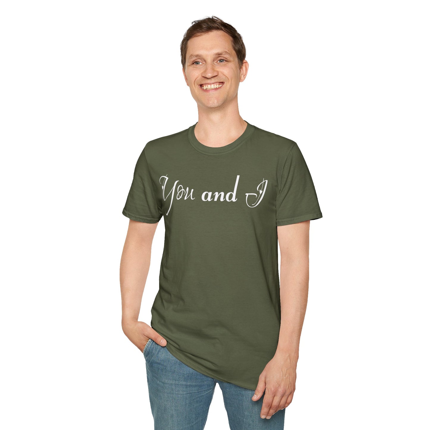 Farbenfrohes Valentinstag-T-Shirt für Paare mit einem GROSSEN Text „DU UND ICH“