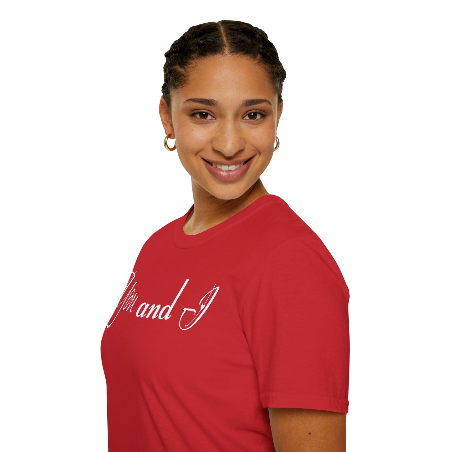 Farbenfrohes Valentinstag-T-Shirt für Paare mit einem GROSSEN Text „DU UND ICH“