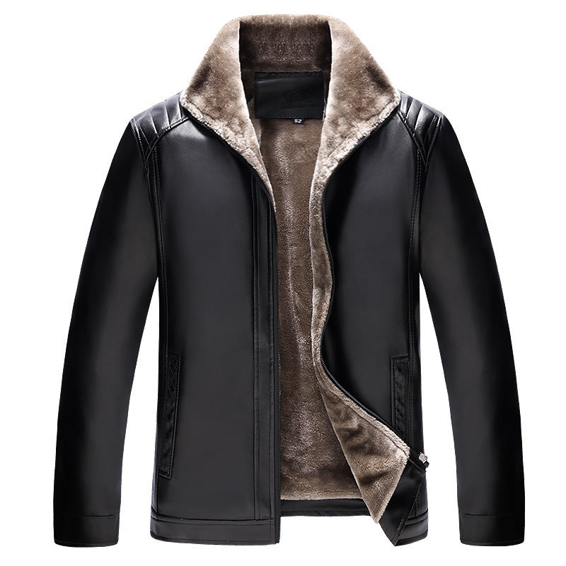 NGTG CARTER  Refined Men’s Fleece-Lined Leather Jacket – Stand Collar, Luxury Winter Comfort