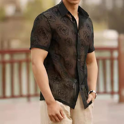 NGTG MACHOPRO Men’s Sexy Floral Mesh Button Shirt – Lightweight & Breathable
