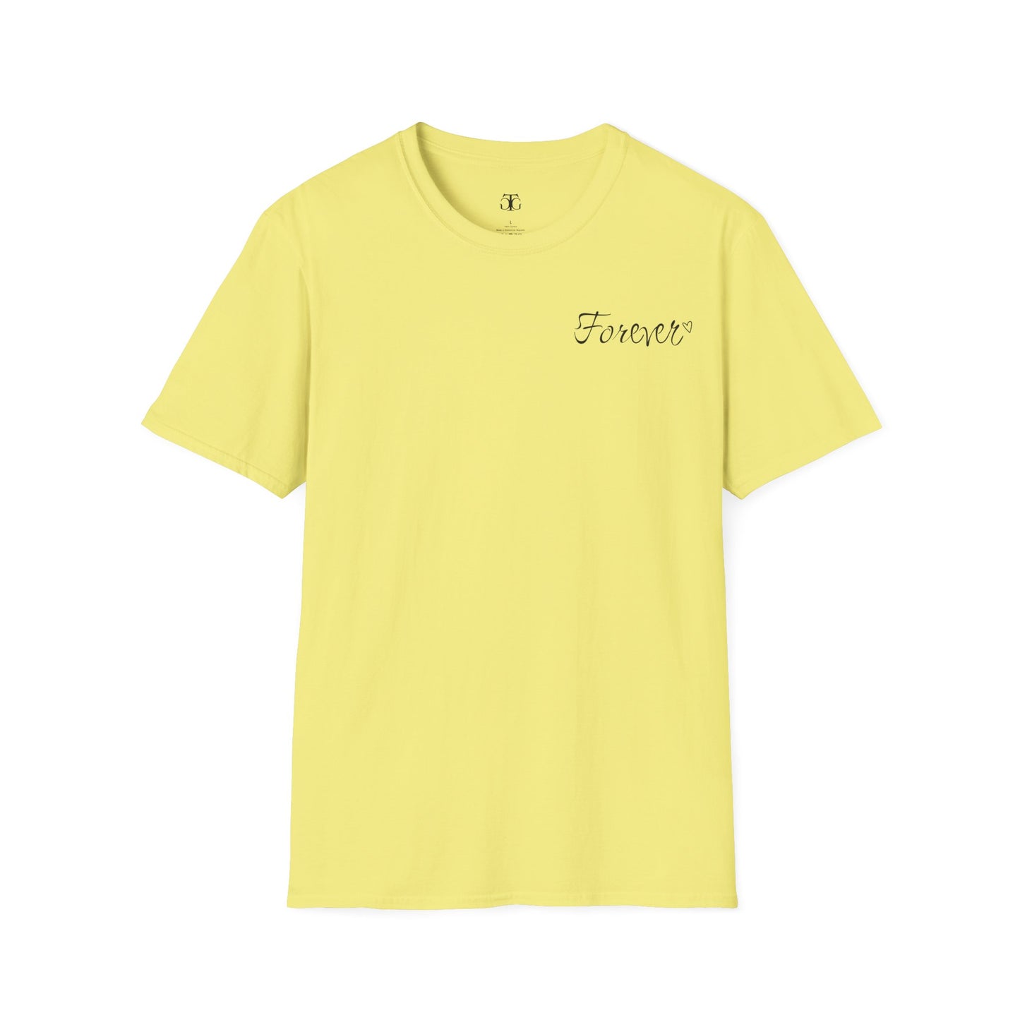 Farbenfrohes Valentinstag-T-Shirt für Paare mit KLEINEN Text „FOREVER“