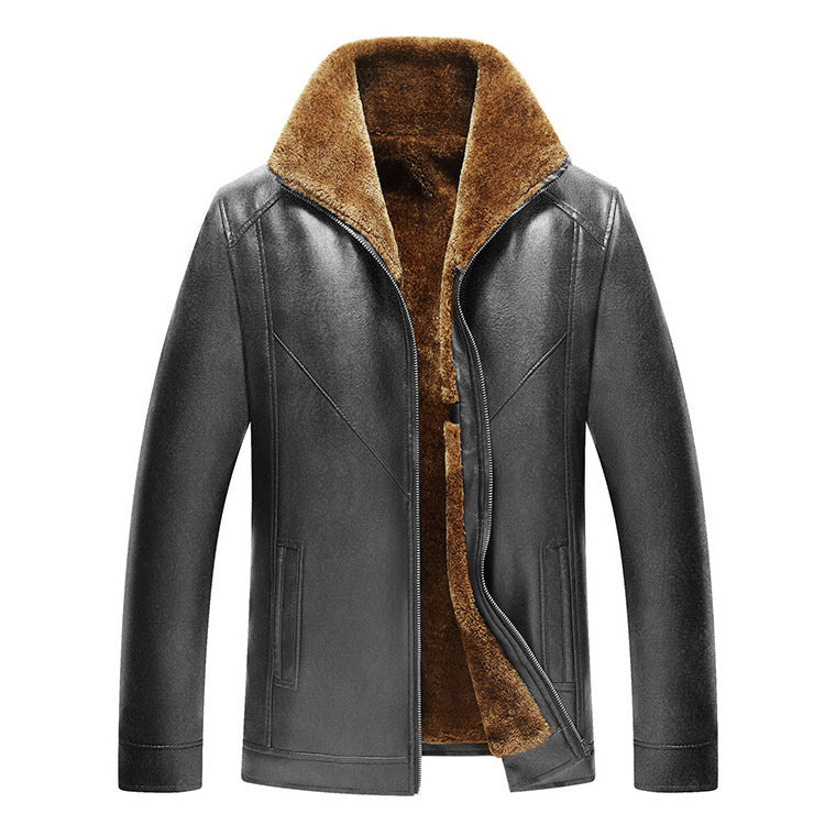 NGTG CARTER  Refined Men’s Fleece-Lined Leather Jacket – Stand Collar, Luxury Winter Comfort