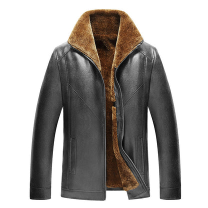 NGTG CARTER  Refined Men’s Fleece-Lined Leather Jacket – Stand Collar, Luxury Winter Comfort