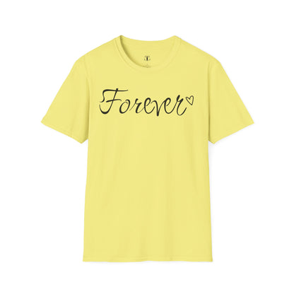 Farbenfrohes T-Shirt für Paare zum Valentinstag mit großem Text „FOREVER“