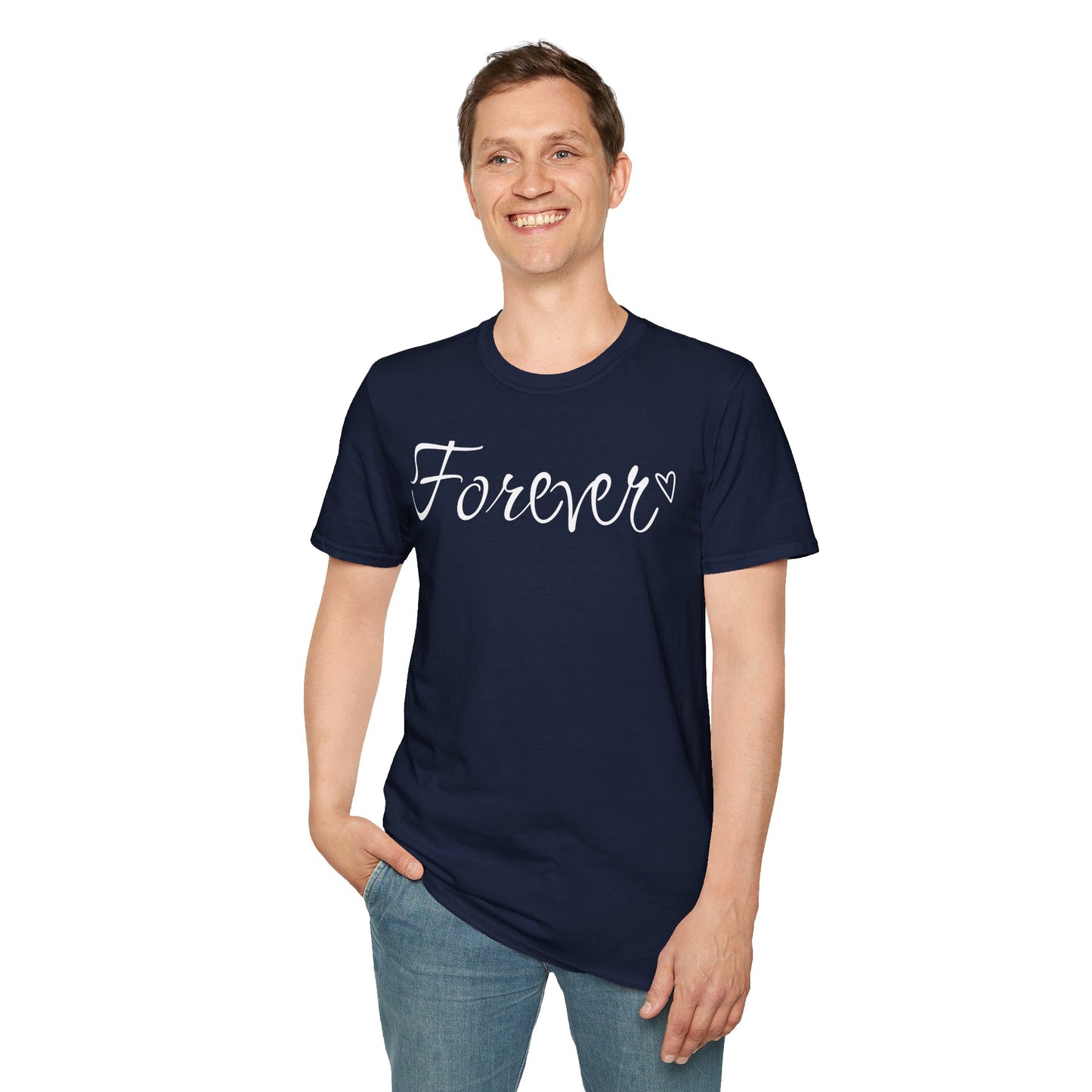 Farbenfrohes T-Shirt für Paare zum Valentinstag mit großem Text „FOREVER“