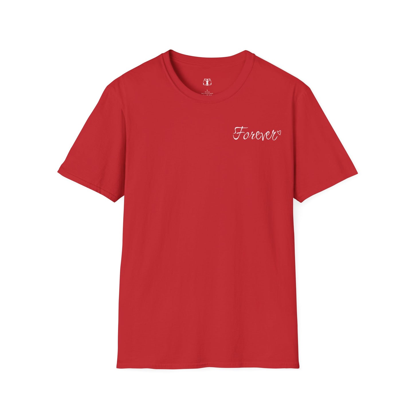 Farbenfrohes Valentinstag-T-Shirt für Paare mit KLEINEN Text „FOREVER“