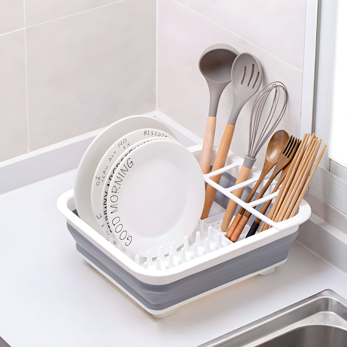 NGTG Progressive Foldable Dish Organizer, Collapsible Dish Drying Rack Ideal for Small Spaces or Outdoor Use