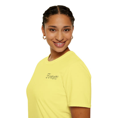 Colorful Valentine's Day Matching Couple T-shirt with a SMALL text "FOREVER"